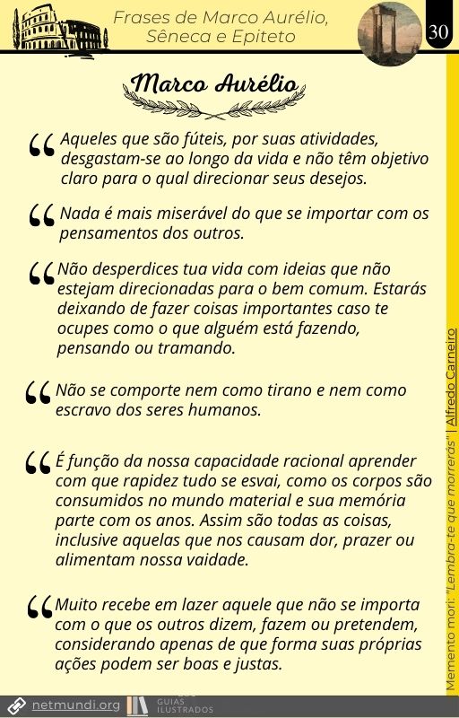 Página com frases de Marco Aurélio